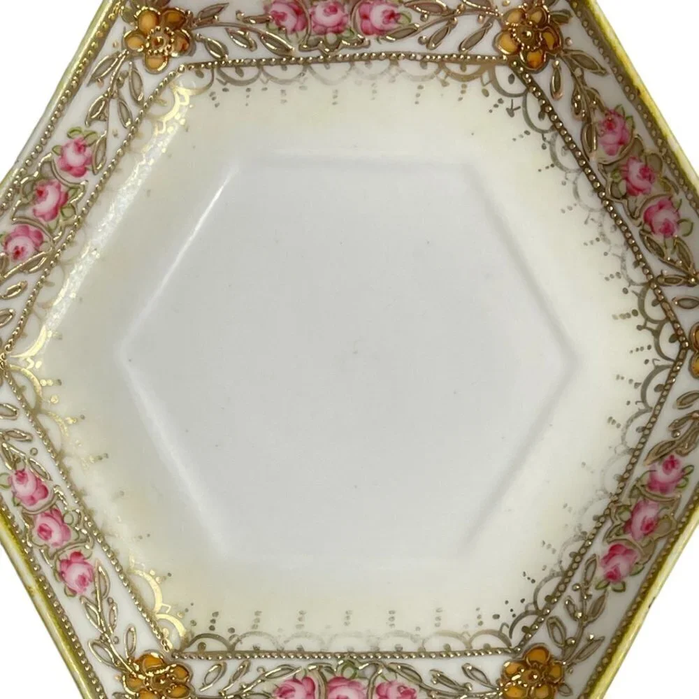 Nippon Hand Painted Porcelain Small Plate for Syrup Pitcher Saucer Gold Trim - Picture 3 of 7